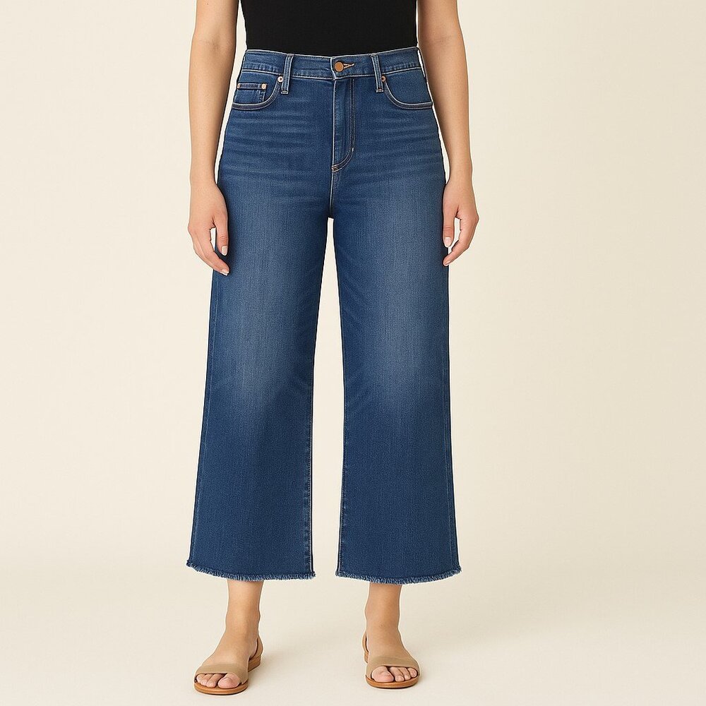 Point Sur J. Crew Wide Leg Cropped Fringed Jeans Womens Medium Blue Wash 32 NWT